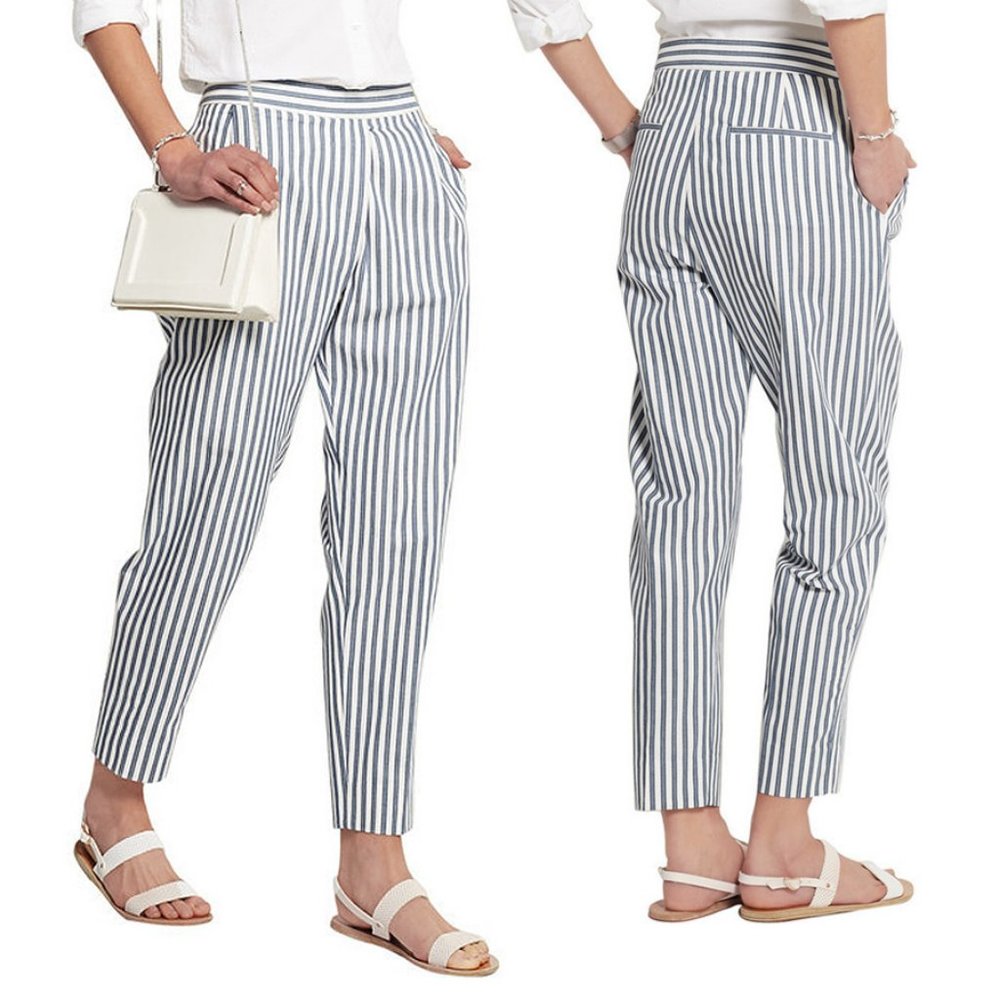 J Crew Striped Cotton Herringbone Twill Pants Size 2